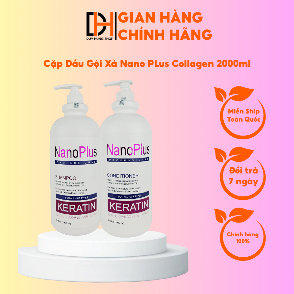 Cặp dầu gội xả siêu thơm siêu mượt tóc nano plus collagen 2000ml