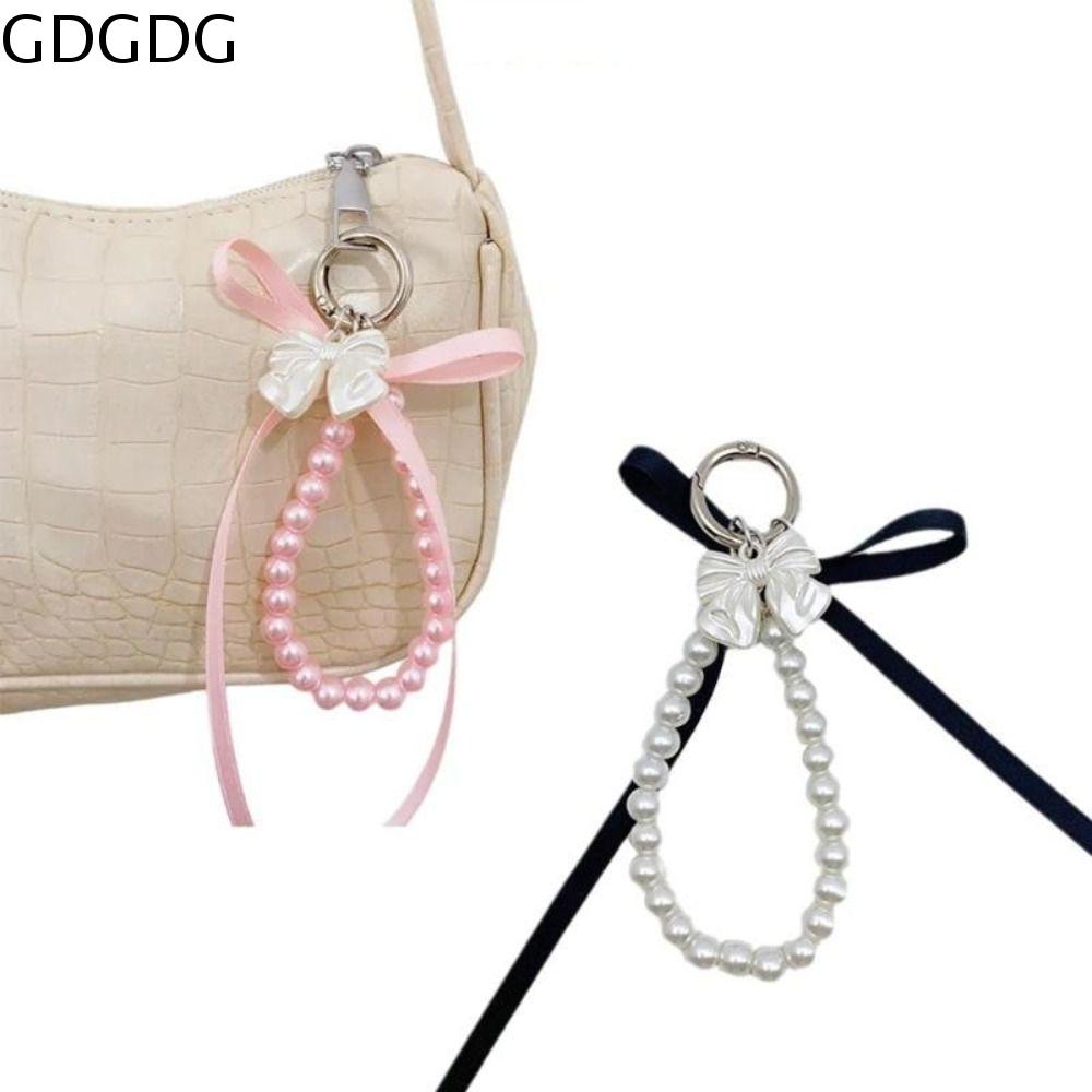 GDGDG Đầy màu sắc dây chuyền Túi ngọc trai hình nơ Chuỗi hạt Dây treo dây chuyền Túi hạt Sáng Tạo Dây đeo cổ tay Dây đeo điện thoại hình nơ Bé gái