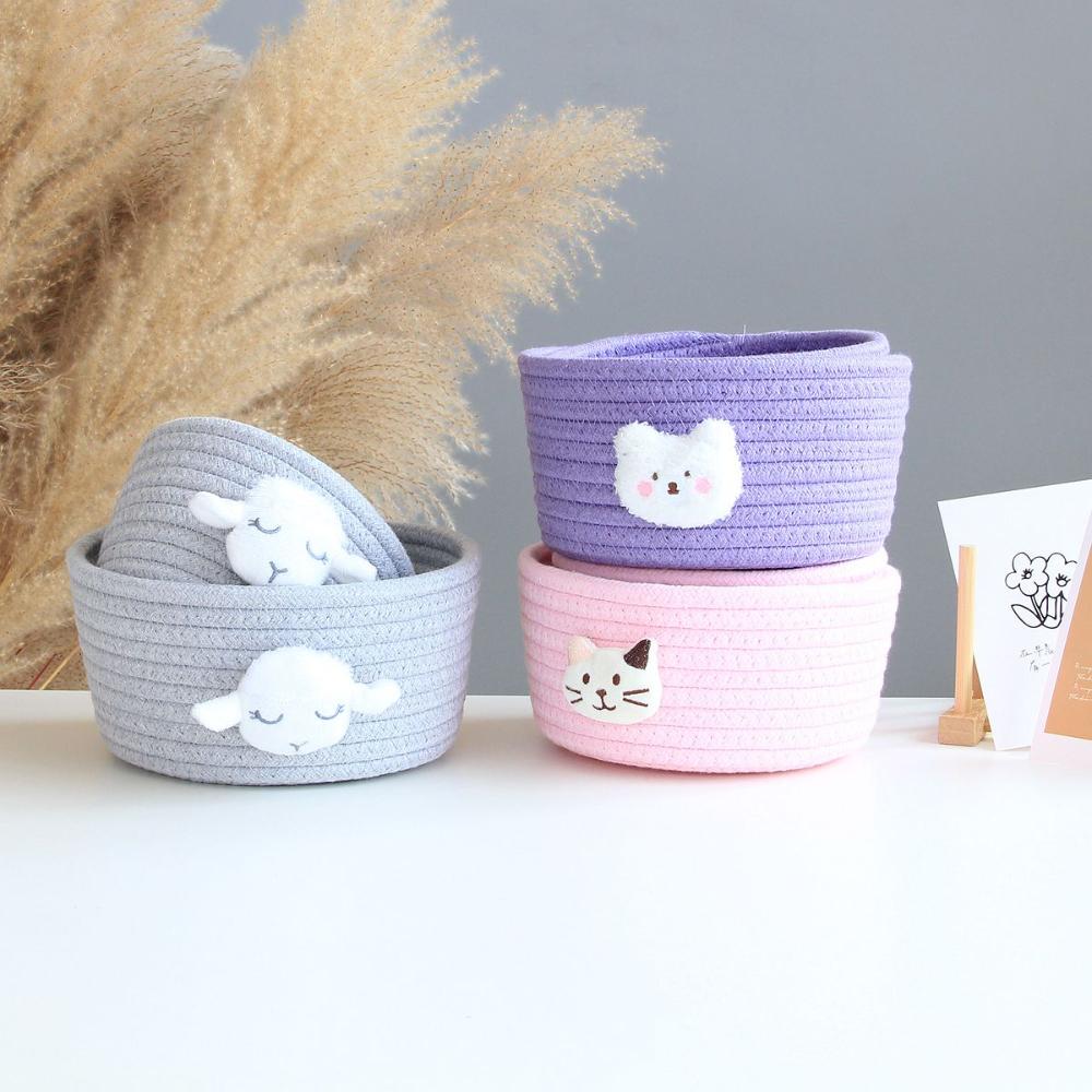 Inesena Sáng Tạo Dễ Thương Bông Sợi Dây Thừng Trẻ Em Đồ Chơi Lưu Trữ Cô Gái Món Quà bện tay Lưu Trữ Giỏ Trang Trí Nội Thất Đồ Lặt Vặt Lưu Trữ Giỏ Giá để tài liệu