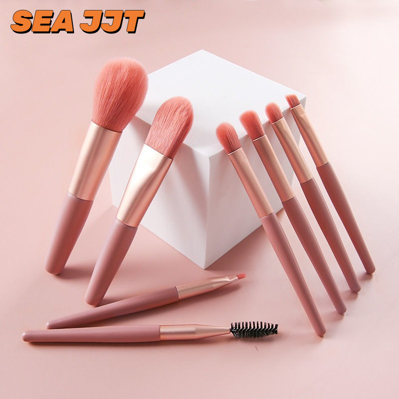 Sea Jjt 8-Piece Small Makeup Brush Set with Portable Bag Soft Nylon Bristles for Eyeshadow, Foundation, Cheeks, and Eyebrow Care. ราคา 21 บาท*ส่งฟรี