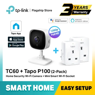 [BUNDLE] TP-LINK Tapo TC60 Home Security WiFi Camera + Tapo P100 (2-pack) Mini Smart WiFi Socket