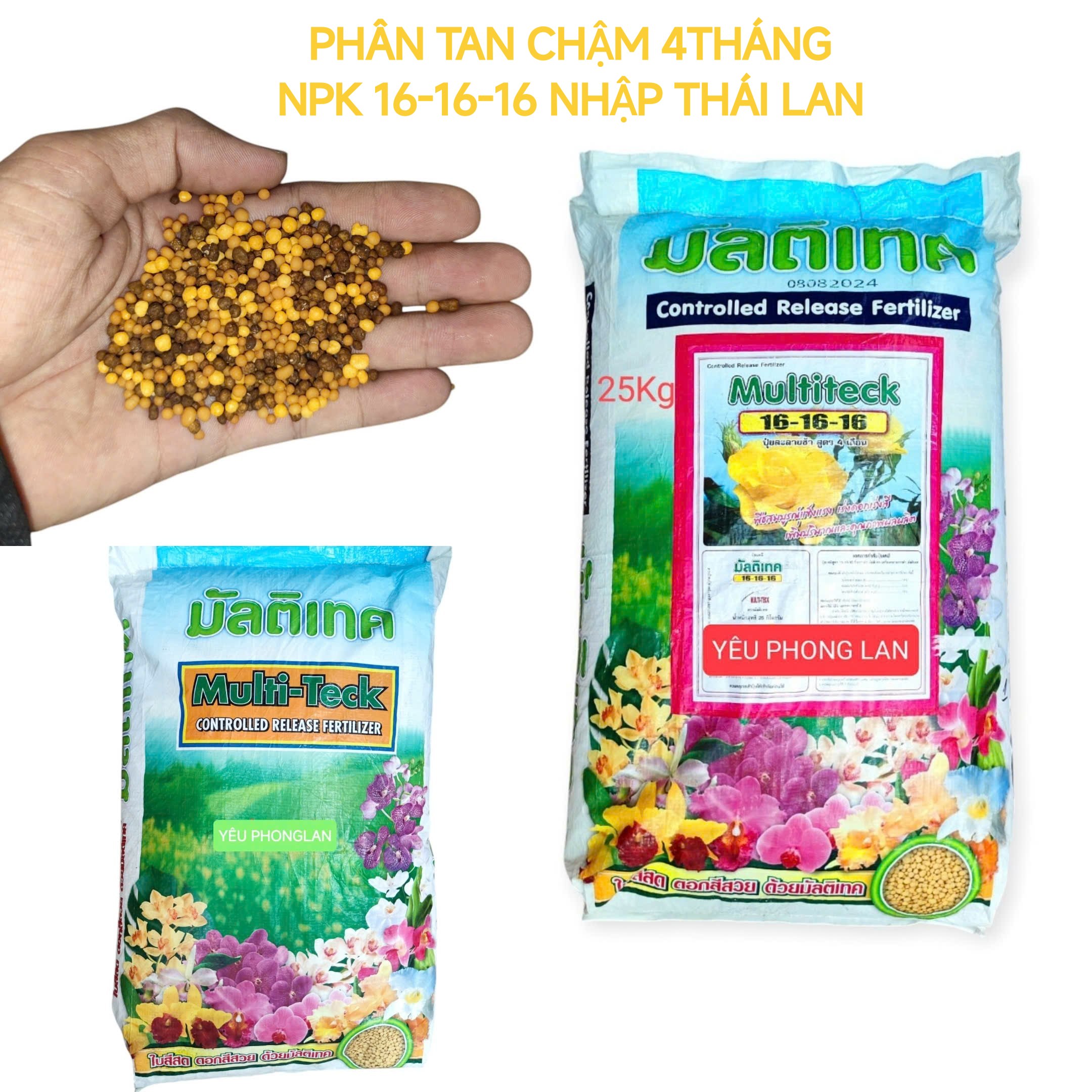  Phân bón tan chậm NPK 16-16-16 Thái Lan Multiteck phân rã 4 tháng chiết 500gram từ bao 25ký 