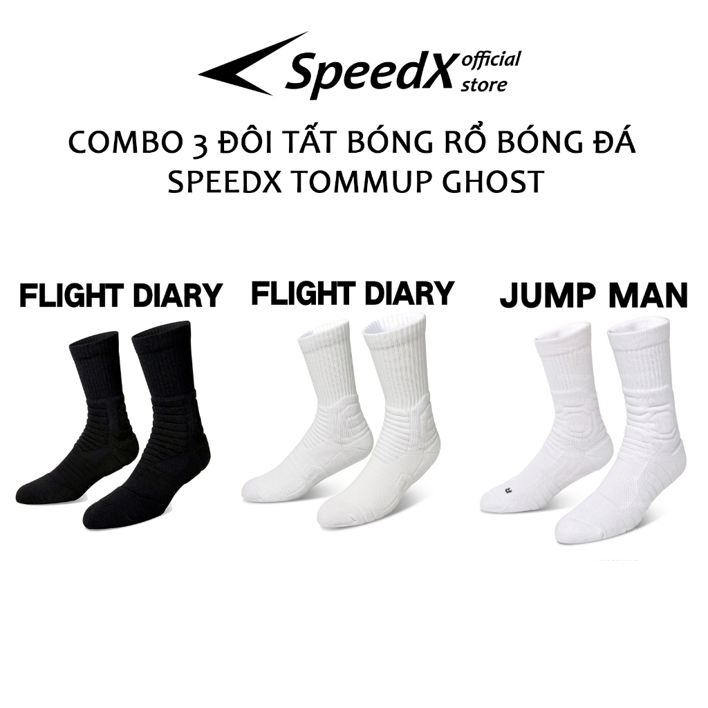 Combo 3 đôi Tất Bóng Rổ, Bóng Đá SpeedX Tommup Ghost Free Size UniSEX phục vụ bóng đá bóng rổ siêu dày