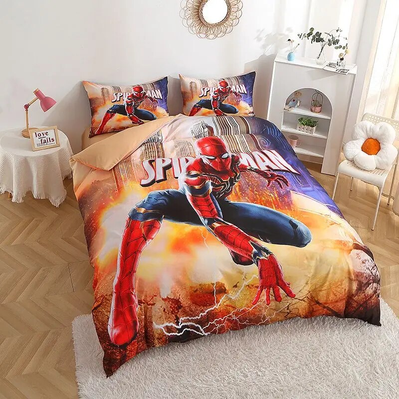 Marvel ngoại vi phim hoạt hình phim hoạt hình sperman Quilt Cover bốn bộ chi tiết sáng tạo tấm Ga Trải Giường ba bộ chi tiết bộ đồ giường bán buôn