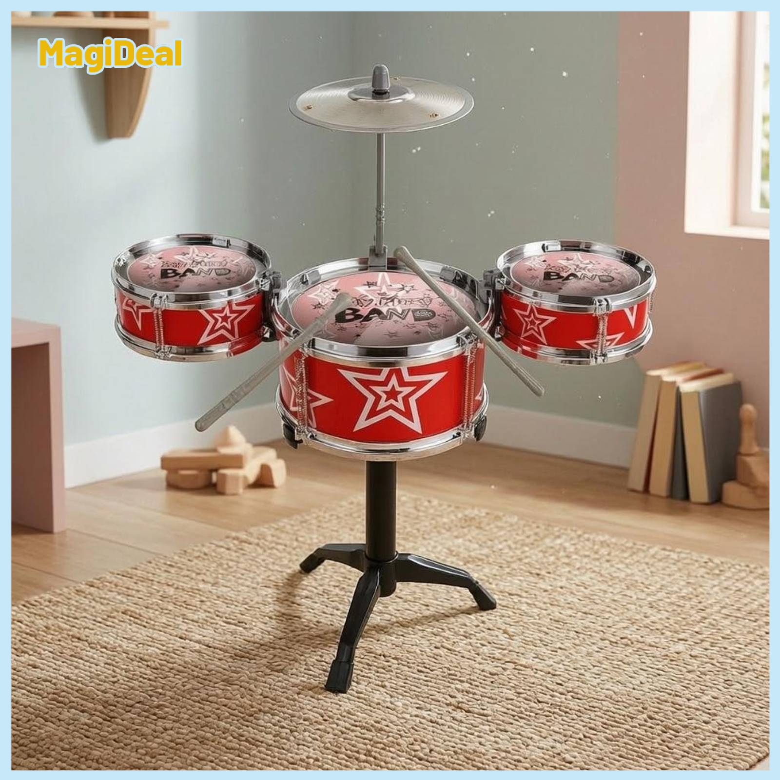 MagiDeal Cymbal Kids Drum Set Drumsticks Toy Drum Set Black Hardware Children's Instrument Musical Learning ราคา 2,470 บาท*ส่งฟรี