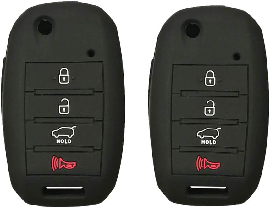 EXUNTECH 2Pcs 4 Buttons Silicone Flip Remote Key Fob Cover Case Protector Holder for Kia Sorento Sportage Rio Soul Forte Optima Carens,fits with TQ8-RKE-3F05 OSLOKA-910T, Black