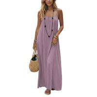 MXKJING T30 Mùa hè Đầm maxi vải crepe nữ Áo dây không lưng Thoải mái Đầm dây spaghetti dáng rộng Thường ngày Polyester Váy dài cho kỳ nghỉ ở bãi biển