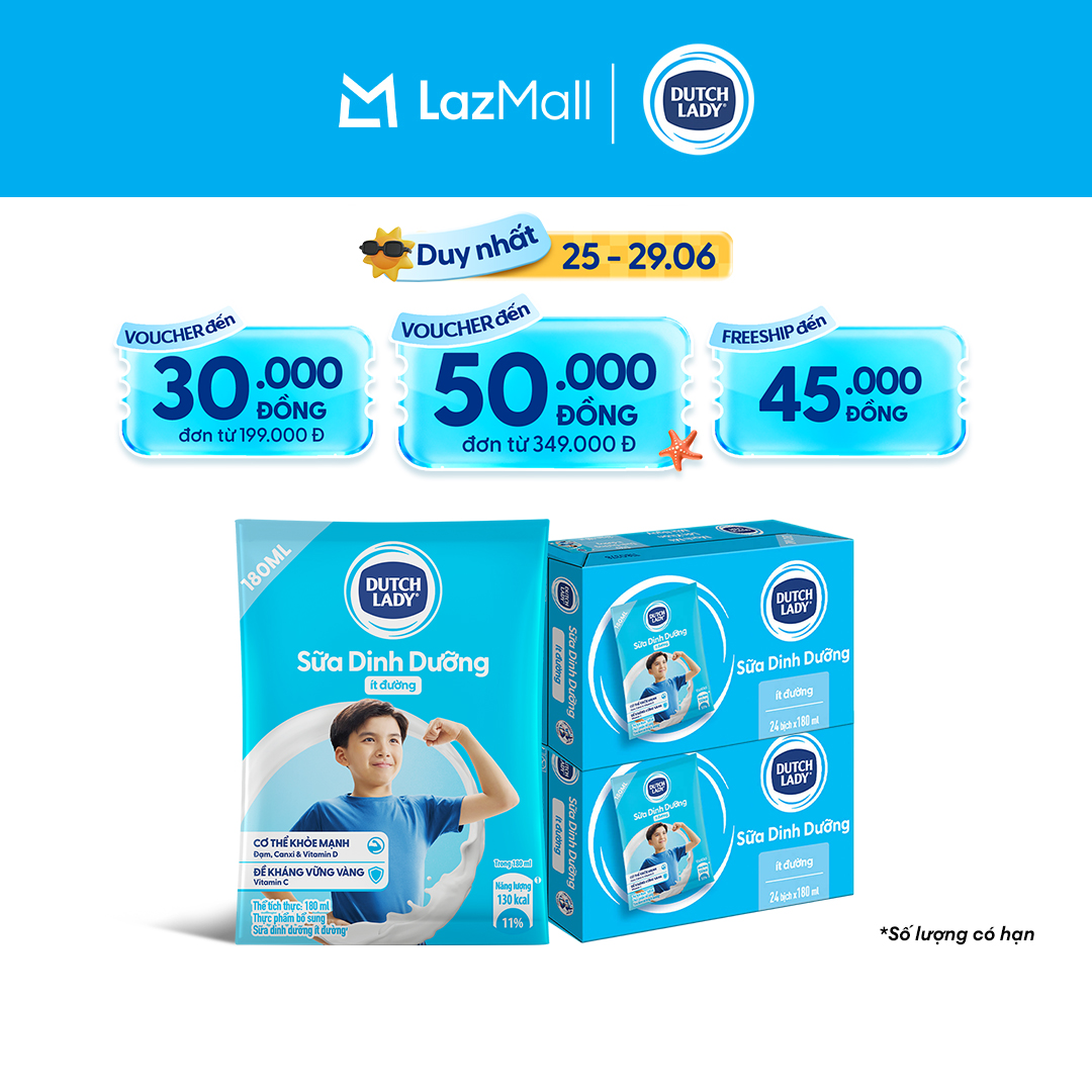 Combo 2 Thùng 24 Bịch Sữa Dinh Dưỡng Ít Đường Dutch Lady 180ml (24x180ml)