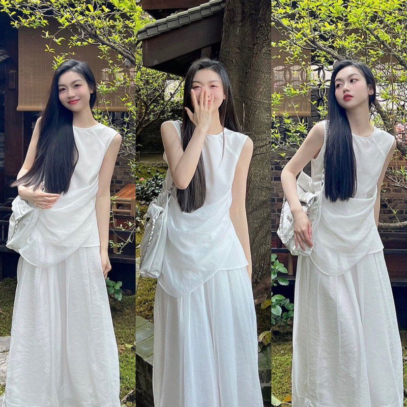 Váy đầm cổ xinh xanh trắng dáng dài nhẹ nhàng phong cách Hàn Quốc | Shopee  Việt Nam