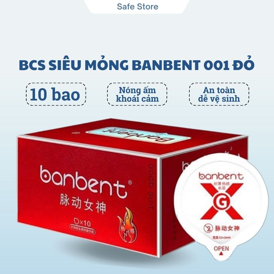 Bao cao su siêu mỏng banbent 001 đỏ, bcs 0.01 siêu mỏng kéo dài thời gian