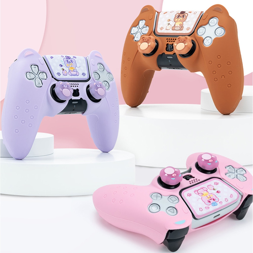 【Fast and Reliable Shipping】 Geekshare Ps5 Controller Skin Anti-Slip Cute Bear Silicone Protective Cover Case 1 Pair Of Thumb Grips Customized Sticker