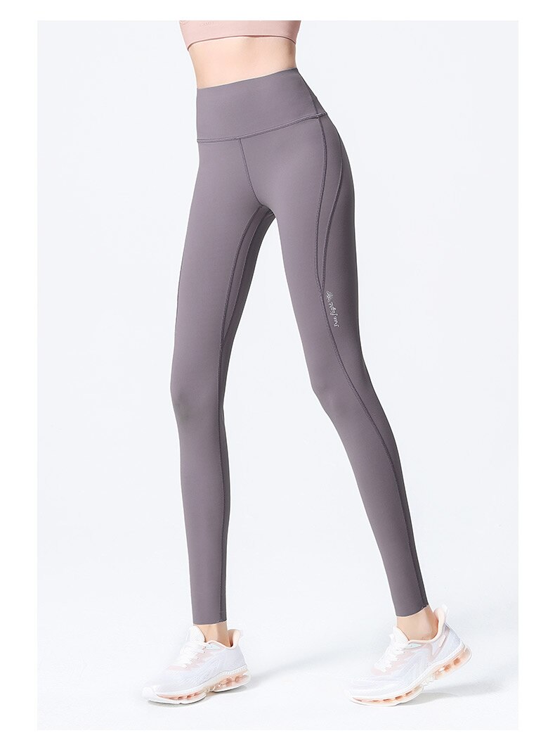 Pantaloni da yoga in lycra da donna color cammello e leggings da palestra senza cuciture