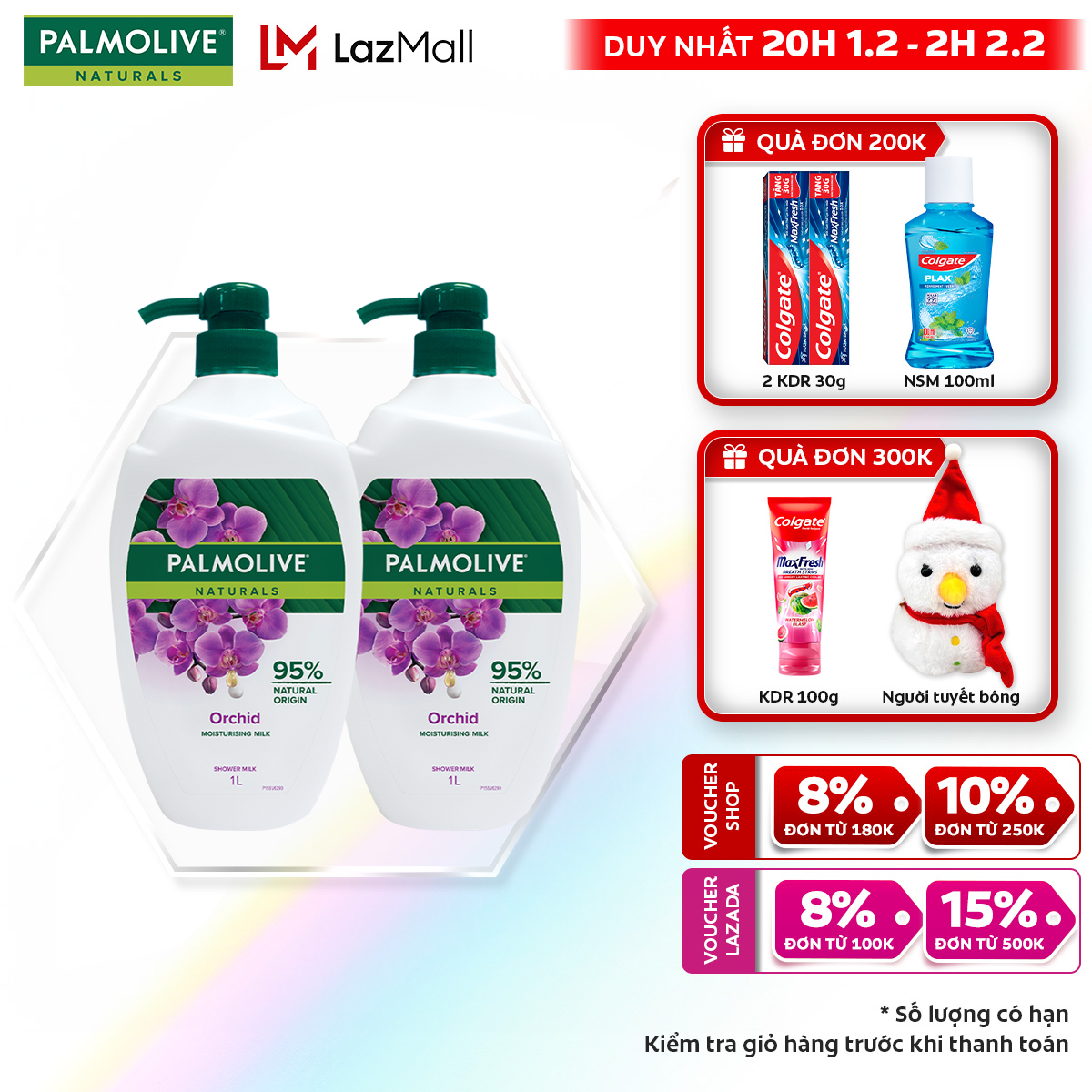 [Chỉ 20H 1.2 - 2H 2.2_Áp Voucher giảm thêm đến 23%]Bộ 2 Sữa tắm Palmolive chiết xuất Sữa và Hoa Phon