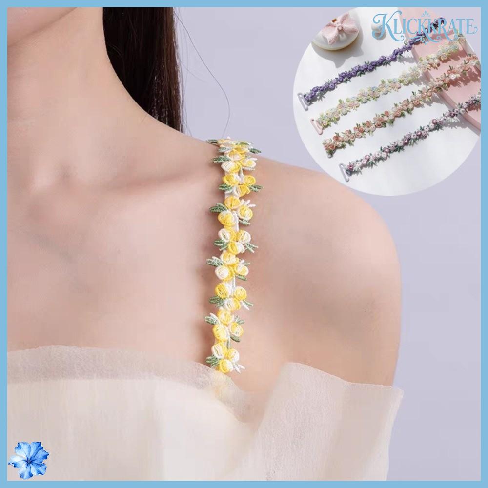 KLICKKRATE Có thể tháo rời Dây áo ngực họa tiết hoa Đàn hồi Chống trơn trượt Dây đai áo lót Mềm mại Có thể điều chỉnh Dây áo ngực thay thế Váy dự tiệc cưới