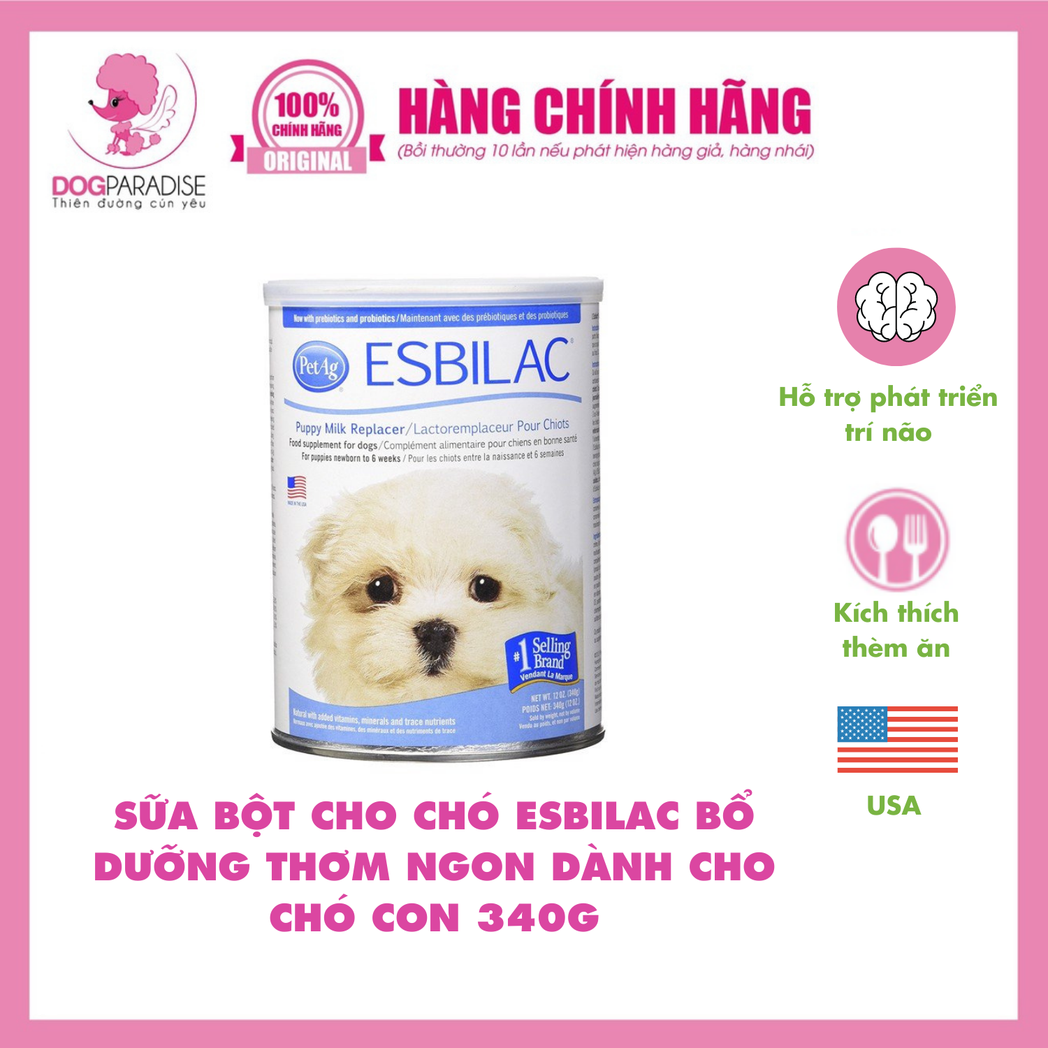 Sữa bột cho chó Esbilac bổ dưỡng thơm ngon dành cho chó con 340g
