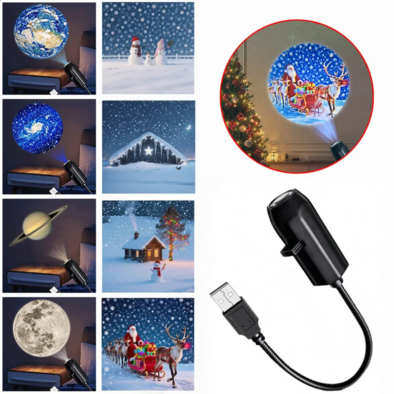 Multi-Pattern USB Projector Night Light Star Planet Ocean Halloween Christmas Projection Atmosphere Light Starry Sky Lamp Night Light Romantic Bedroom Decoration