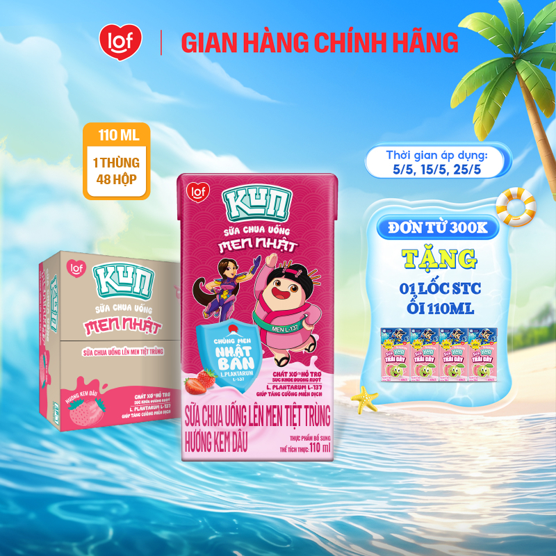 Sữa chua uống KUN vị kem dâu thùng 48 hộp x 110ml (Có thể nhận bao bì cũ/mới)