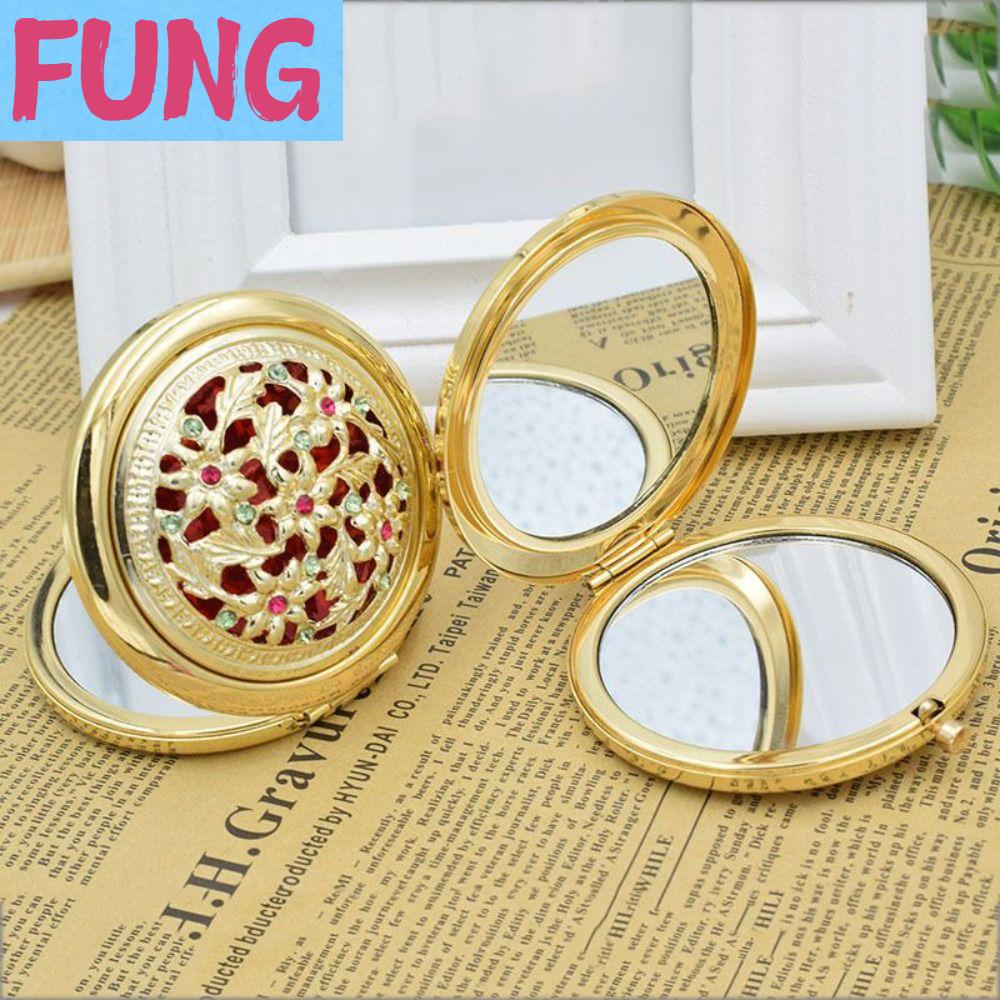 FUNG พับเก็บได้ กระจกแต่งหน้าวินเทจฮอลโลว์ แบบสองด้าน มินิมินิ กระจกแต่งหน้ากลม แบบพกพาได้ ลายดอกไม้ลาย กระจกกระเป๋าพับ ของตกแต่งบ้าน ราคา 128 บาท*ส่งฟรี