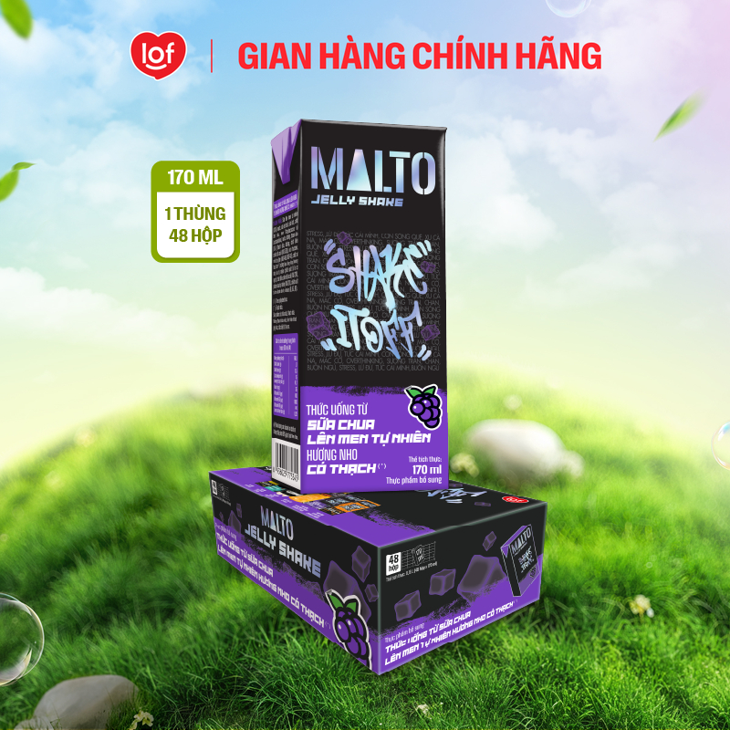 Sữa chua lên men tự nhiên MALTO Jelly Shake Shake It Off hương nho có thạch thùng 48 hộp x 170ml