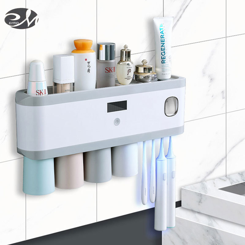 Smart toothbrush sterilizer, ultraviolet electric wall mounted, toilet non-perforation, tooth cup storage box, toothpaste shelf ราคา 564 บาท*ส่งฟรี