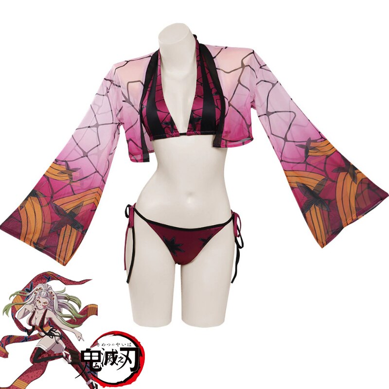 Sexy Anime Arc Daki Cosplay Swimwear Demon Slayer Kimetsu No Yaiba Bikini Set With Cover Swimsuit 3 Piece Bathing Suit Drop Ship