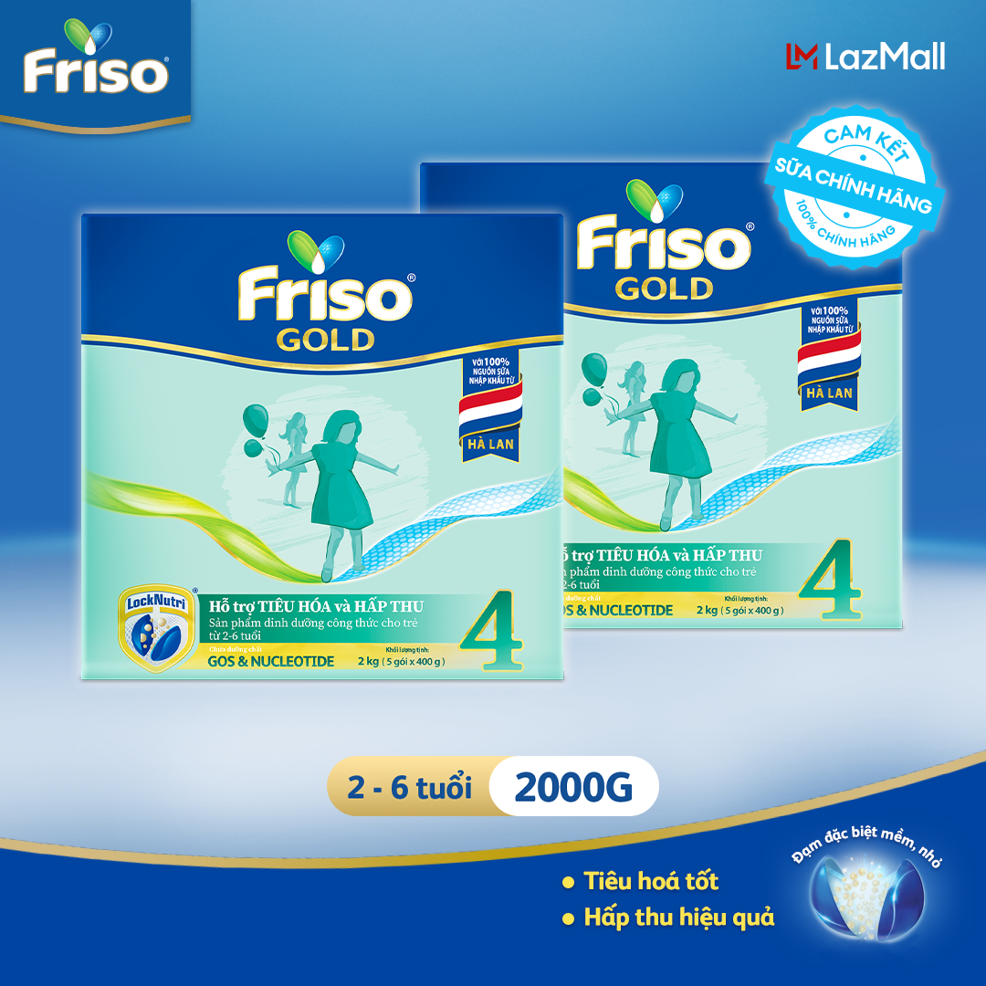 Bộ 2 Hộp Sữa Bột Friso Gold 4 Hộp Giấy 2KG/hộp (cho trẻ từ 2-6 tuổi)