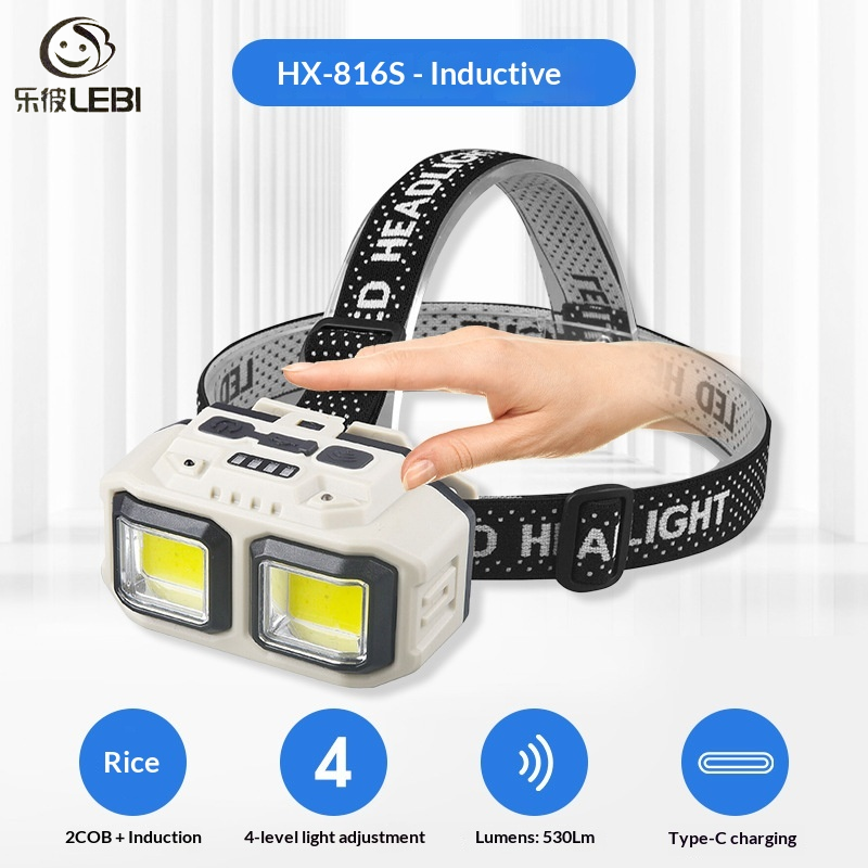 Lebi Đèn Led đeo đầu ngoài trời với cảm biến chuyển động, 530 lumens, 4 chế độ ánh sáng, Type-C có thể sạc lại, không thấm nước cho đi bộ đường dài và cắm trại