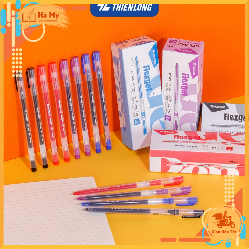 Hộp 20 Cây Bút gel, bút bi nước Thiên Long Flexgel GEL-042 ngòi 0.5mm nét mảnh, mực khô nhanh