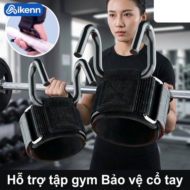 Aikenn dây quấn cổ tay gym có móc treo găng tay trợ lực tập xà đơn chống trượt thoáng khí tập tạ