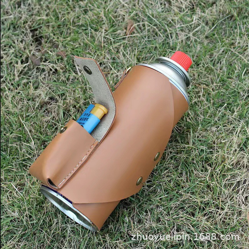 Texture PU canister protective shell, outdoor canned lighter leather cover, camping portable gas storage bag Cookware & Utensils