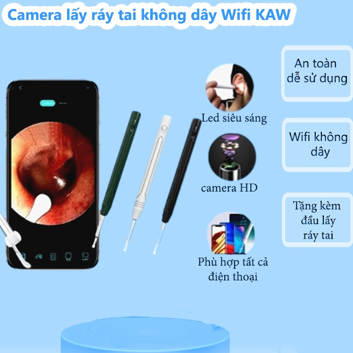 Camera nội soi tai wifi siêu nhỏ kaw 3.9mm kết nối điện thoại ios,android soi tai, mũi, họng cho hình ảnh nắc nét