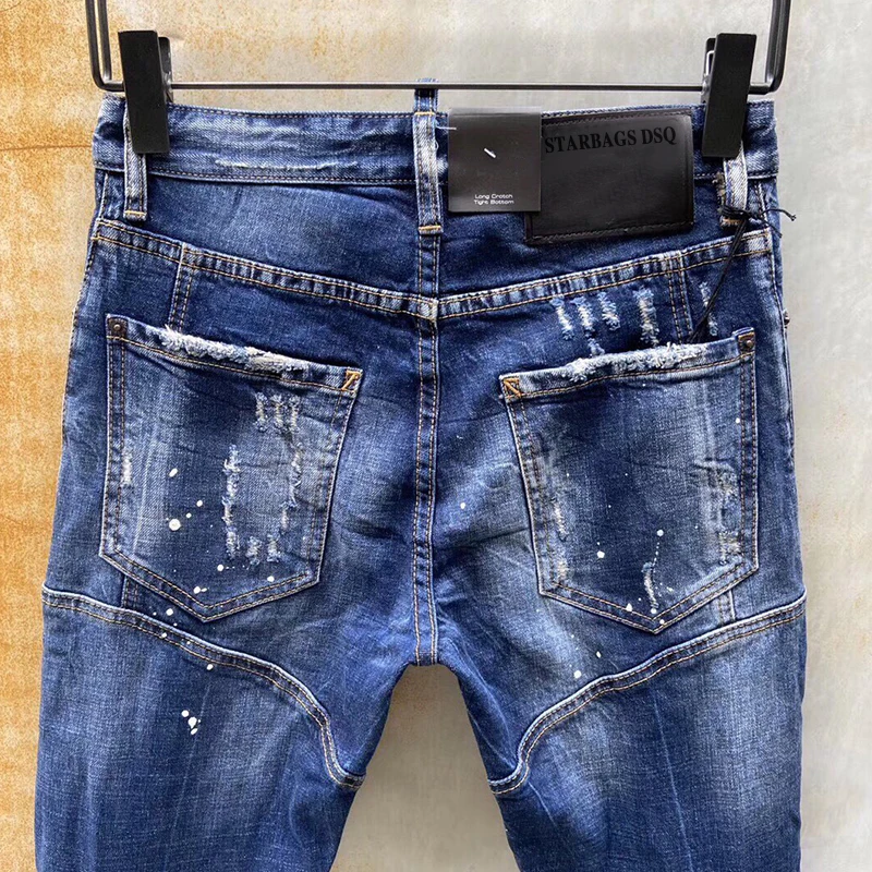 【A Popular】  starbags dsq T121 men`s jeans New wear simple men slim ripped stretch jeans skinny straight Tear Process Italian Design pants