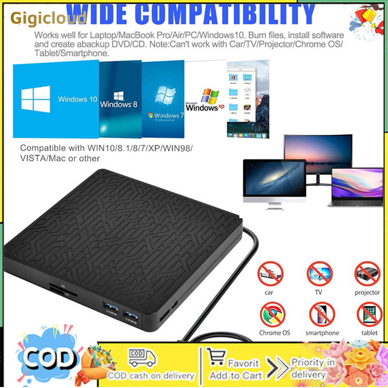 5 In 1 External Optical Drives USB3.0/Type-C DVD Player Multifunctional Recorder Burner Mobile Card Reader ราคา 829 บาท*ส่งฟรี