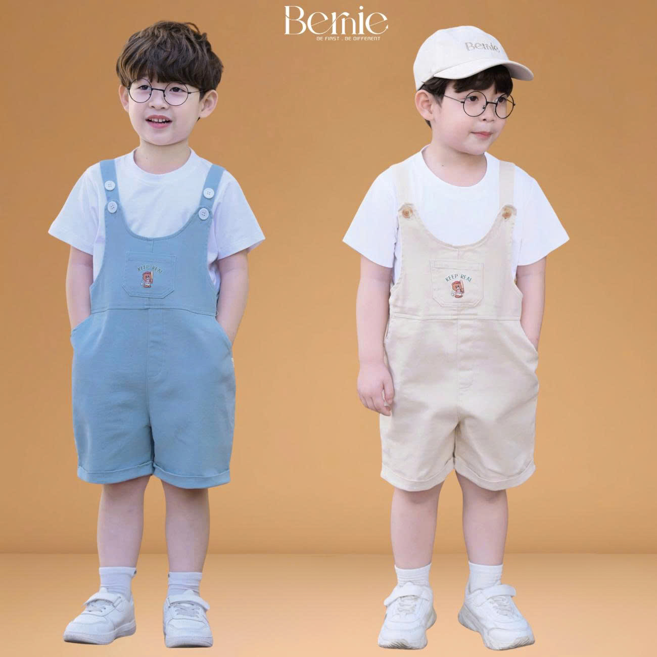 Set Yếm ngắn kèm áo thun Gấu Bóng chày cho bé trai bé gái unisex size 1 đến 7 tuổi BERNIE H1025B10Đ