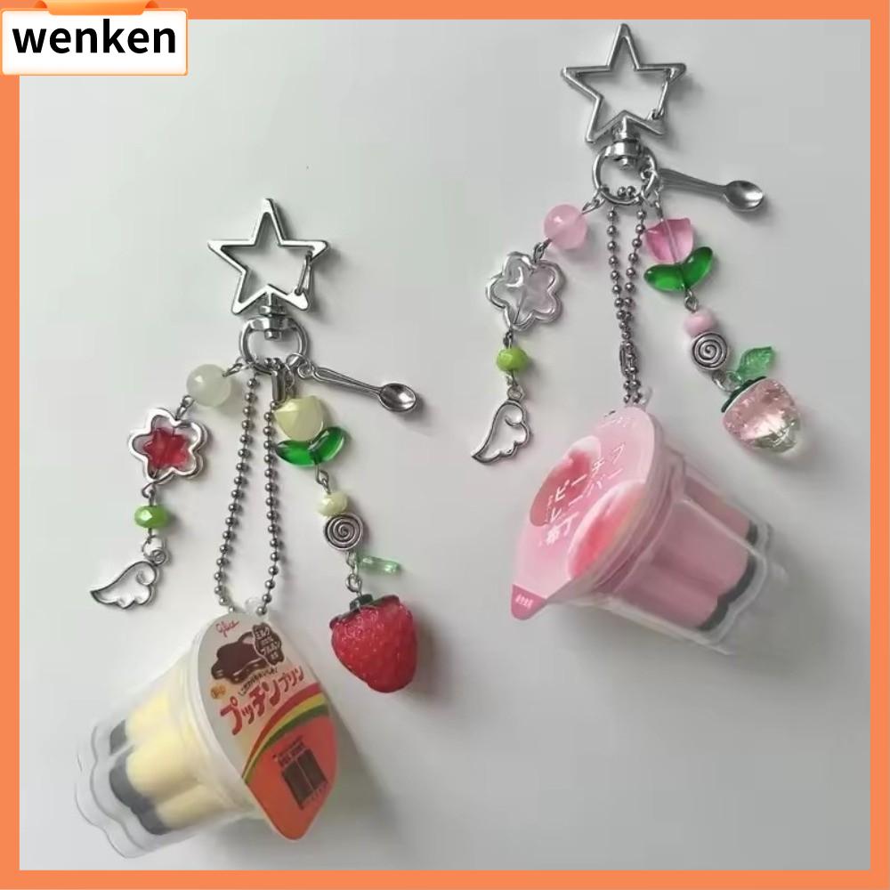 WENKEN Hồng Vàng Móc khóa pudding Nhật Bản Thẩm mỹ retro Ngôi sao Punk Phụ kiện đính hạt   dây chuyền  trăng và  trời Móc khóa Boho Phụ kiện cosplay