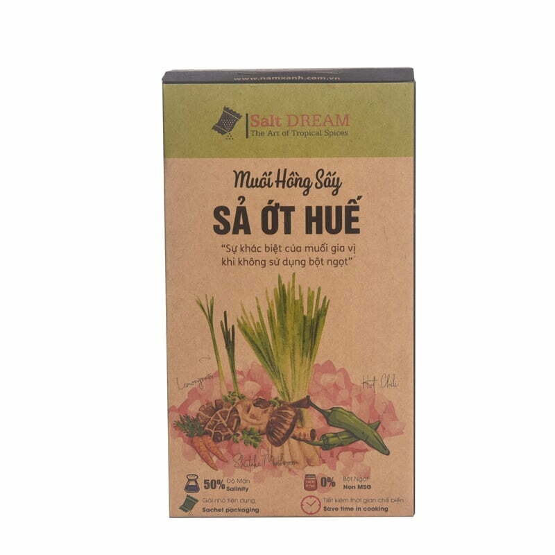 Muối Hồng Sấy Sả Ớt Huế, Pink Salt Infused with Lemongrass & Chili from Hue