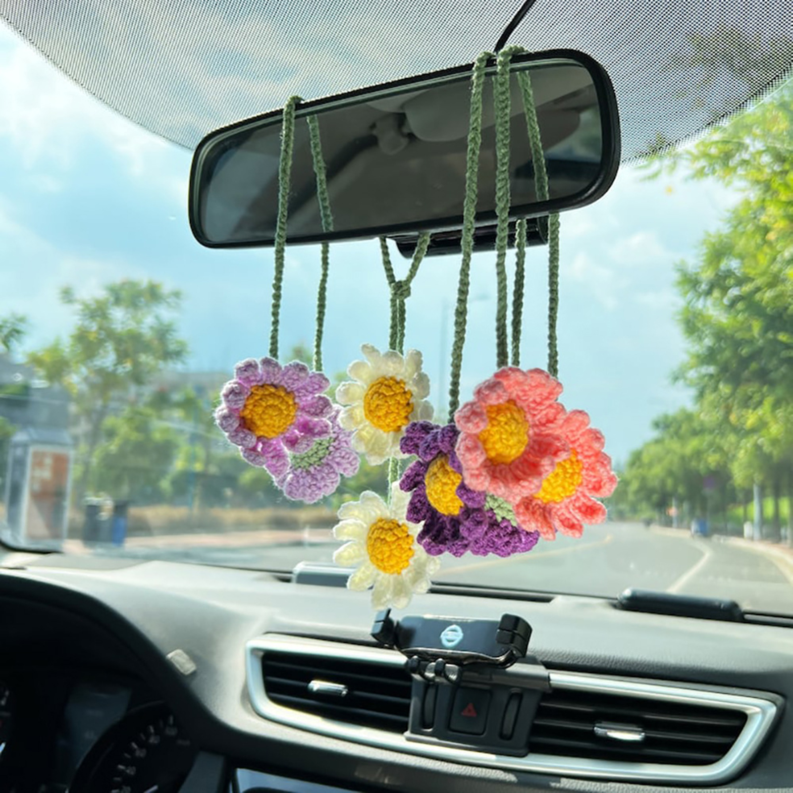 Gucanou trang trí ô tô treo xe quyến rũ Hoa Thủ Công trang trí thực tế gương chiếu hậu ô tô treo quyến rũ cho nội thất ô tô treo dễ dàng yêu thích
