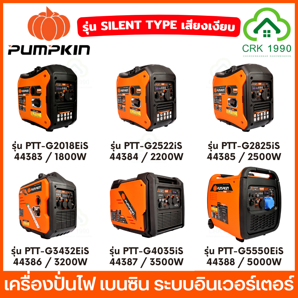Pumpkin Gasoline Inverter Generator, Silent Type Model, Low Noise, Low Smoke, 1 Year Warranty from the Center (Push Button Start/Pull Cord) ราคา 15,145 บาท*ส่งฟรี