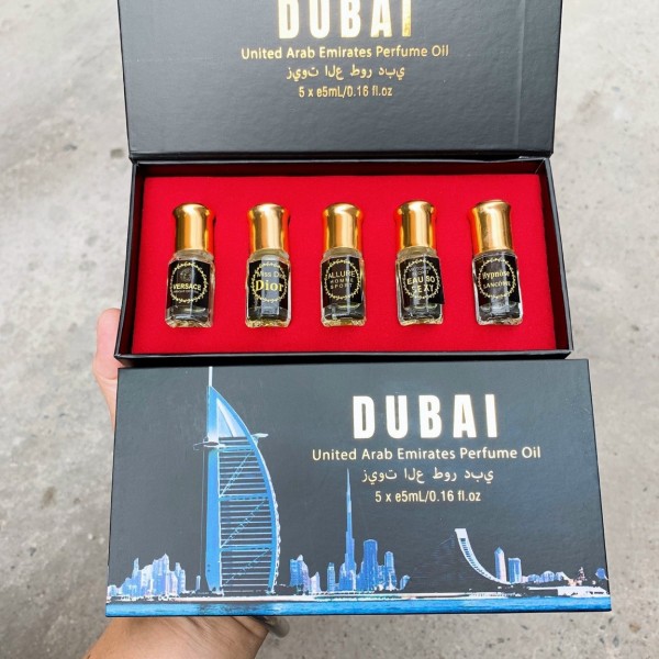 Set 5 chai tinh dầu nước hoa Dubai mini nam nữ unisex hương Phương Đông thơm lâu Vip 212 Golden Dust Very Sexy