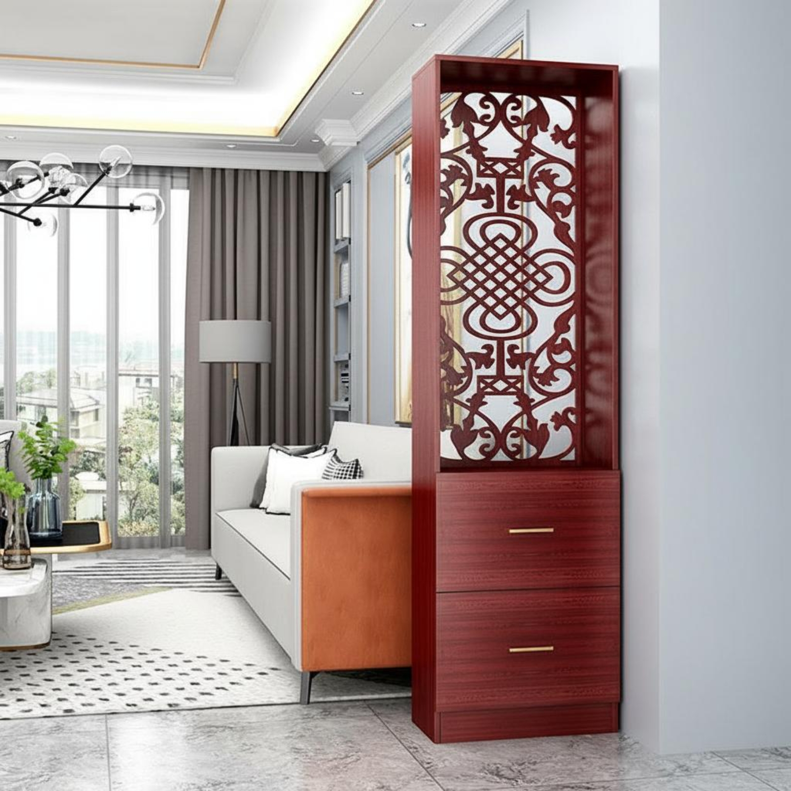 Room Divider, Double-Sided Modern Chinese Design Partition Screen, Decorative Entryway Storage Cabinet, Minimalist Carved Design for Living Room, Bedroom, Hallway ราคา 19,236 บาท*ส่งฟรี