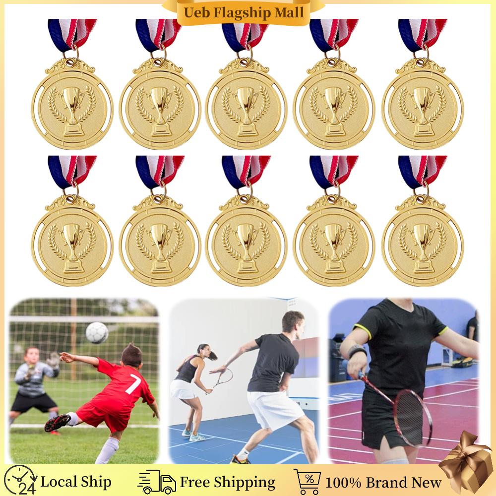 [Ueb Flagship Mall]10Pcs Gold/Silver/Bronze Medal Award Medals with Neck Ribbon Students Rewards Competition Prize Medals for Sports Games