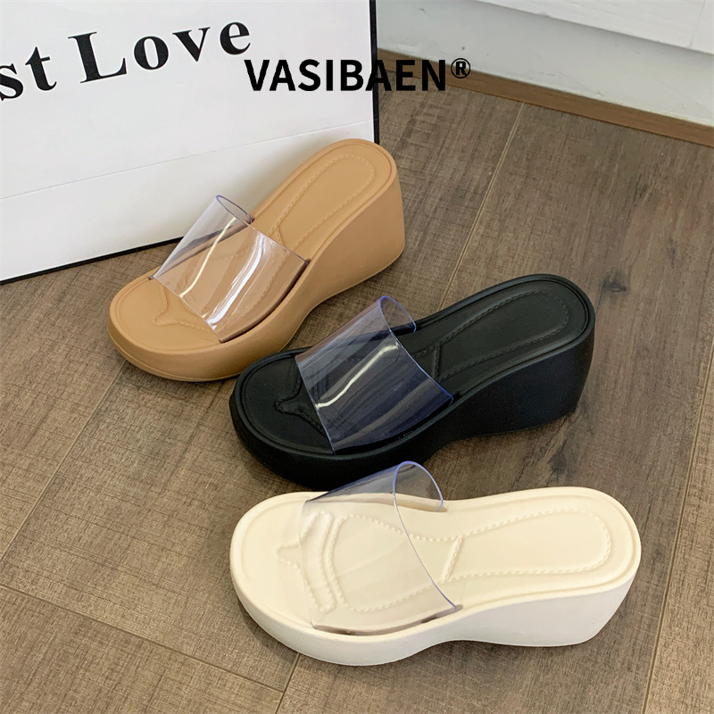 Vasibaen Dép xăng đan nữ đế xuồng hở ngón trong suốt Xăng đan đế xuồng đế dày dép Xăng đan nữ đế xuồng phong cách nền tảng Giày PVC đế cao su trên