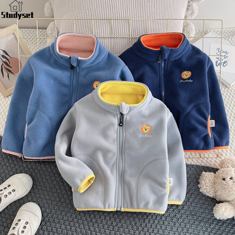 Studyset IN stock Kids Fleece-lined Thickened Coat Winter Warm Long Sleeves Zipper Tops For 2-6 Years Old Boys ราคา 208 บาท*ส่งฟรี