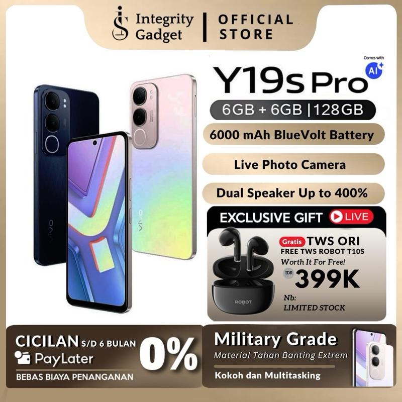 NEW VIVO Y19s PRO 6/128 ORI Resmi 12 Bulan Military Grade 6000 mAh Camera 50Mp Layar 6.68 Inch Giá 1,549,000 Đồng*Miễn phí vận chuyển