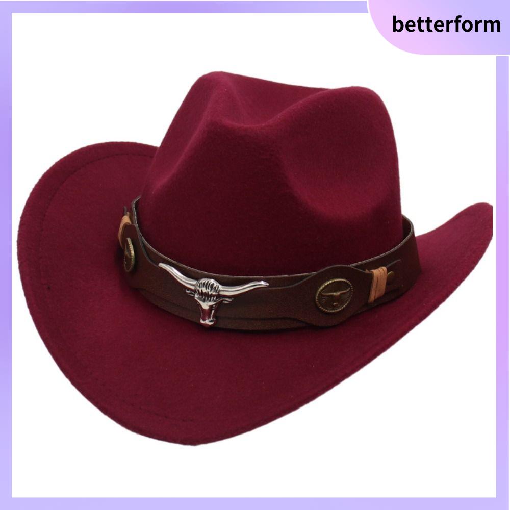 BETTERFORM Felt Western Cowboy Hat with Ox Head Decor