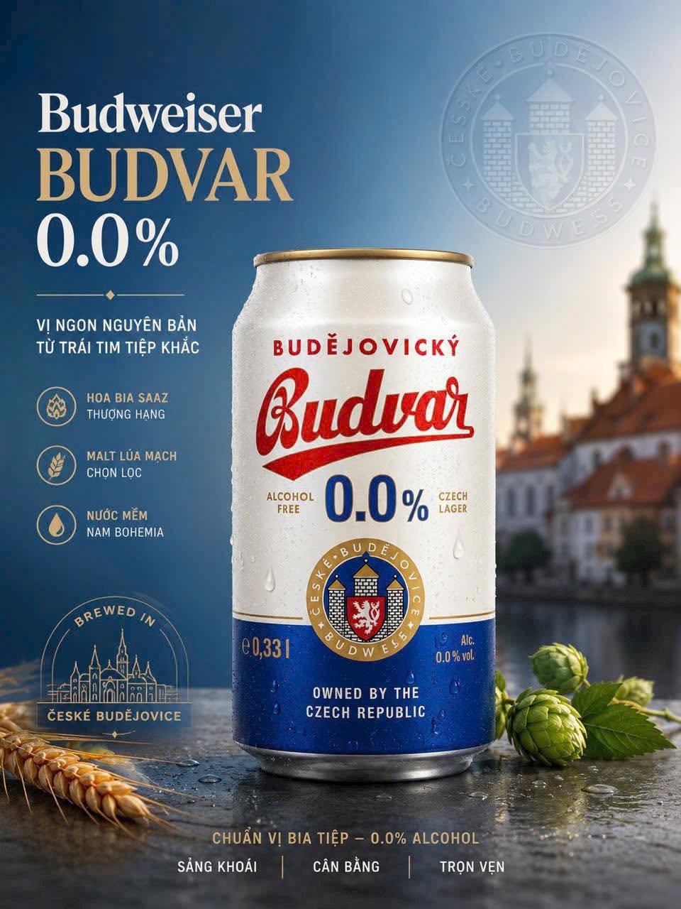 Bia không độ Budweiser Budvar 0.0% - bia Tiệp - 1 lon 330ml