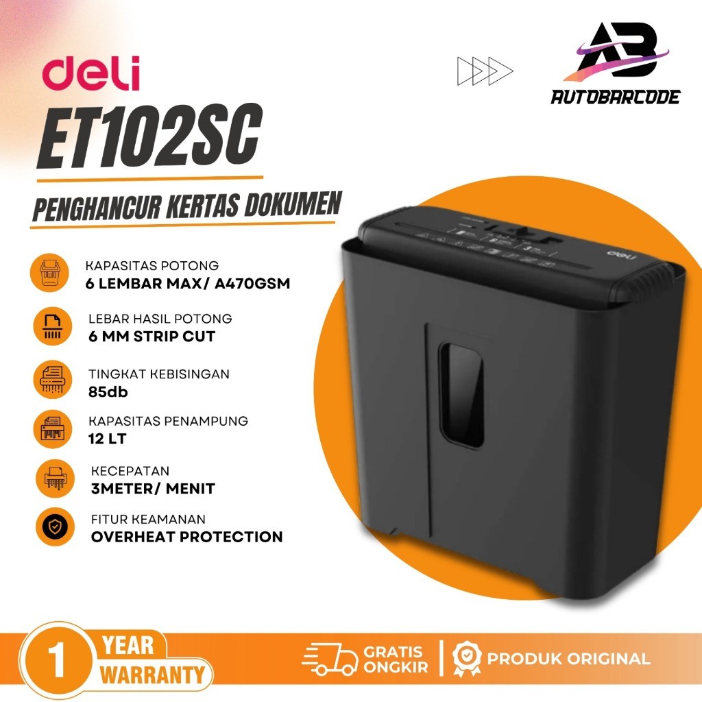 Deli ET102SC Paper Shredder Mesin Penghancur Kertas Strip Cut Kapasitas 6 Lembar 12 Liter ET 102 SC