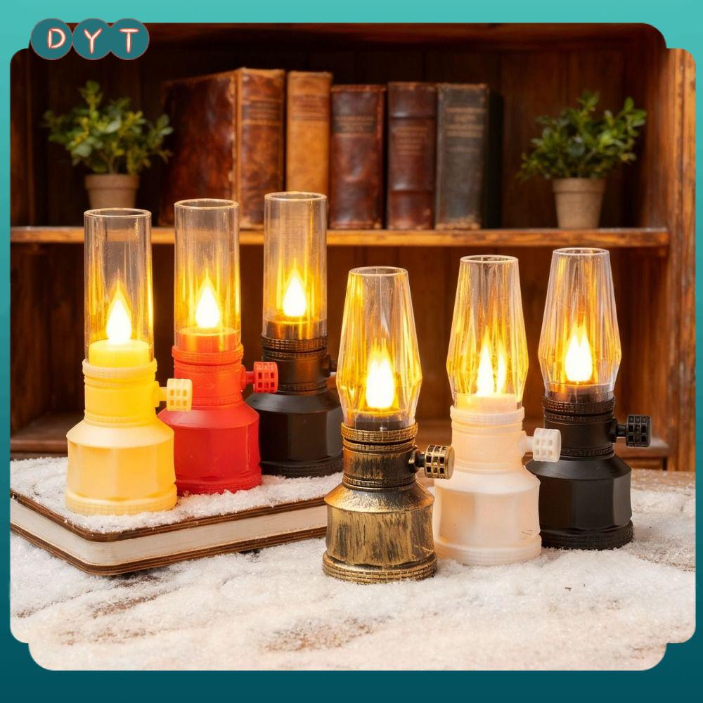 DYT Đèn LED Đèn dầu hỏa điện tử Hoạt động bằng pin Rõ ràng Đèn dầu không lửa Cổ điển Đèn lồng bàn Trang trí Giáng sinh