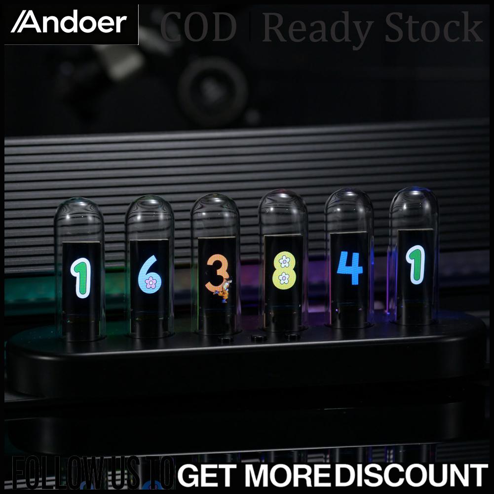 Andoer นาฬิกาหลอดเรืองแสง หน้าจอ IPS RGB นาฬิกาปลุกหลอดดิจิตอลย้อนยุค การแสดงอุณหภูมิความชื้น พื้นหลังที่กำหนดเอง 3 ธีมหน้าปัด อินเทอร์เฟซ Type C ราคา 2,701 บาท*ส่งฟรี