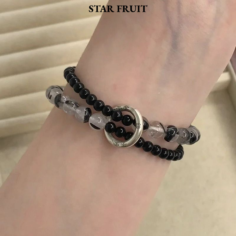 STAR FRUIT⭐ New Chinese Style Double Layer Beaded Bracelet with平安扣 Design for Couples, Elegant and Fashionable 2024 Trend ราคา 23 บาท*ส่งฟรี